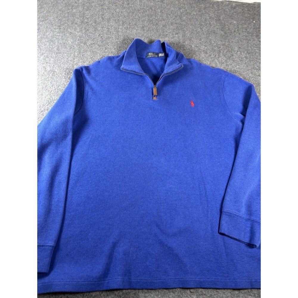 Polo Ralph Lauren Blue Cotton 1/4 Zip Pullover Sweater Men Long Sleeve - Picture 2 of 7